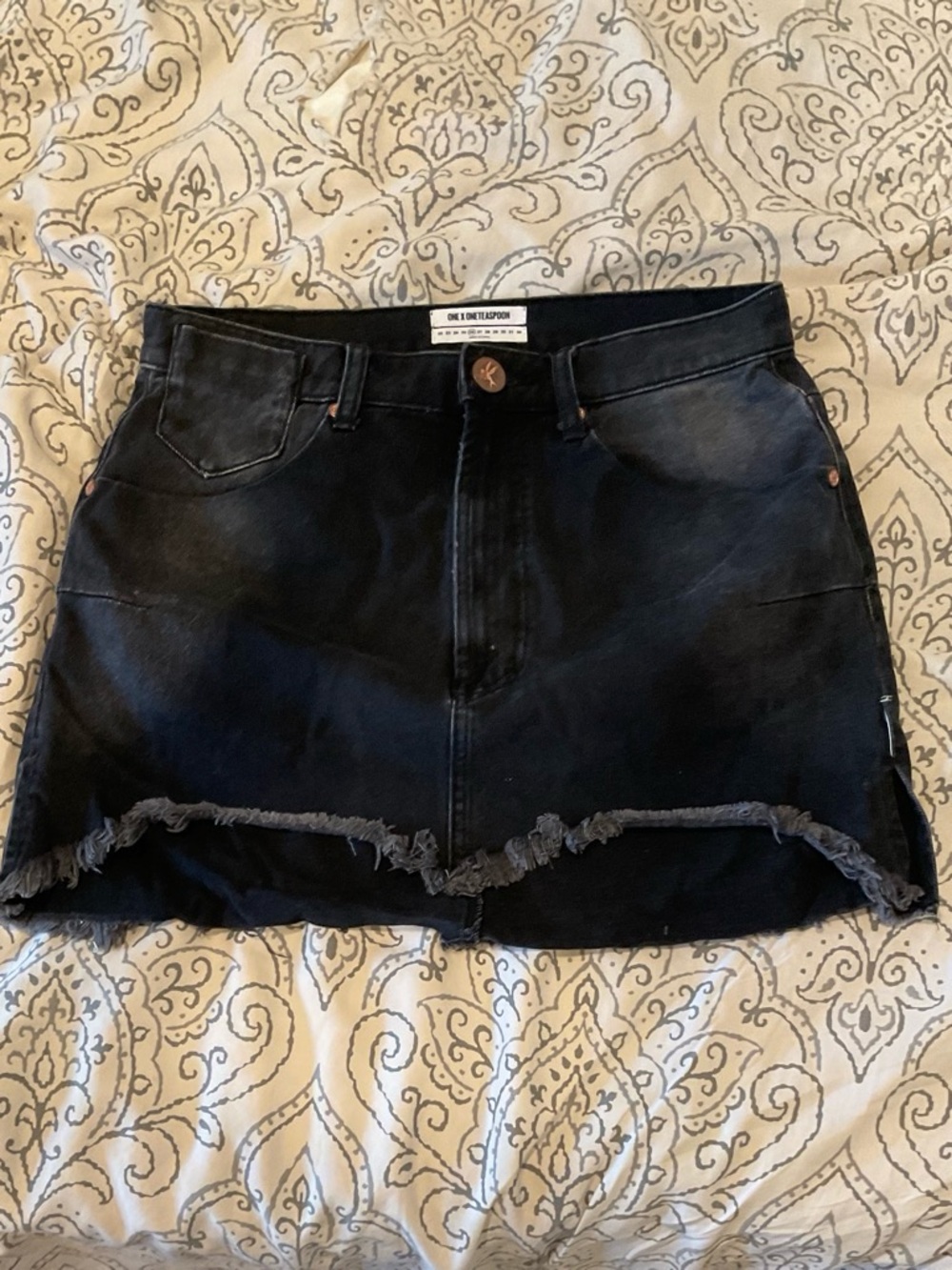 One Teaspoon Black Distressed Denim Mini Skirt